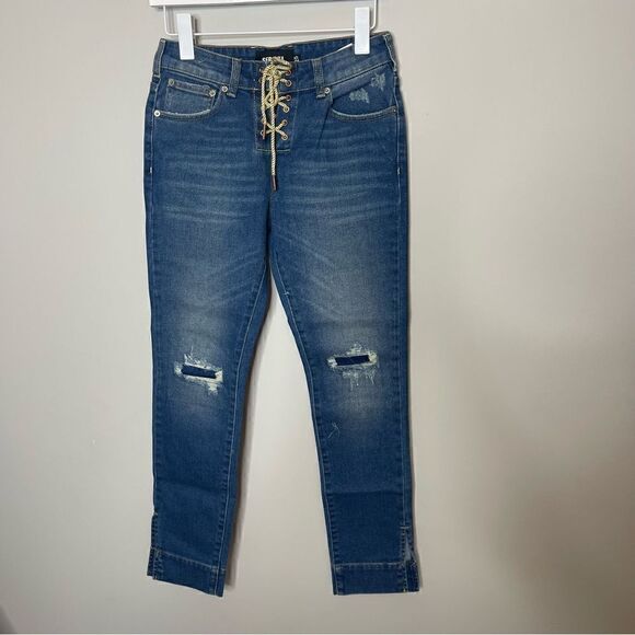 SER.O.YA MID RISE SLIM LACE UP LUCA JEANS DENIM NEW - Picture 10 of 10